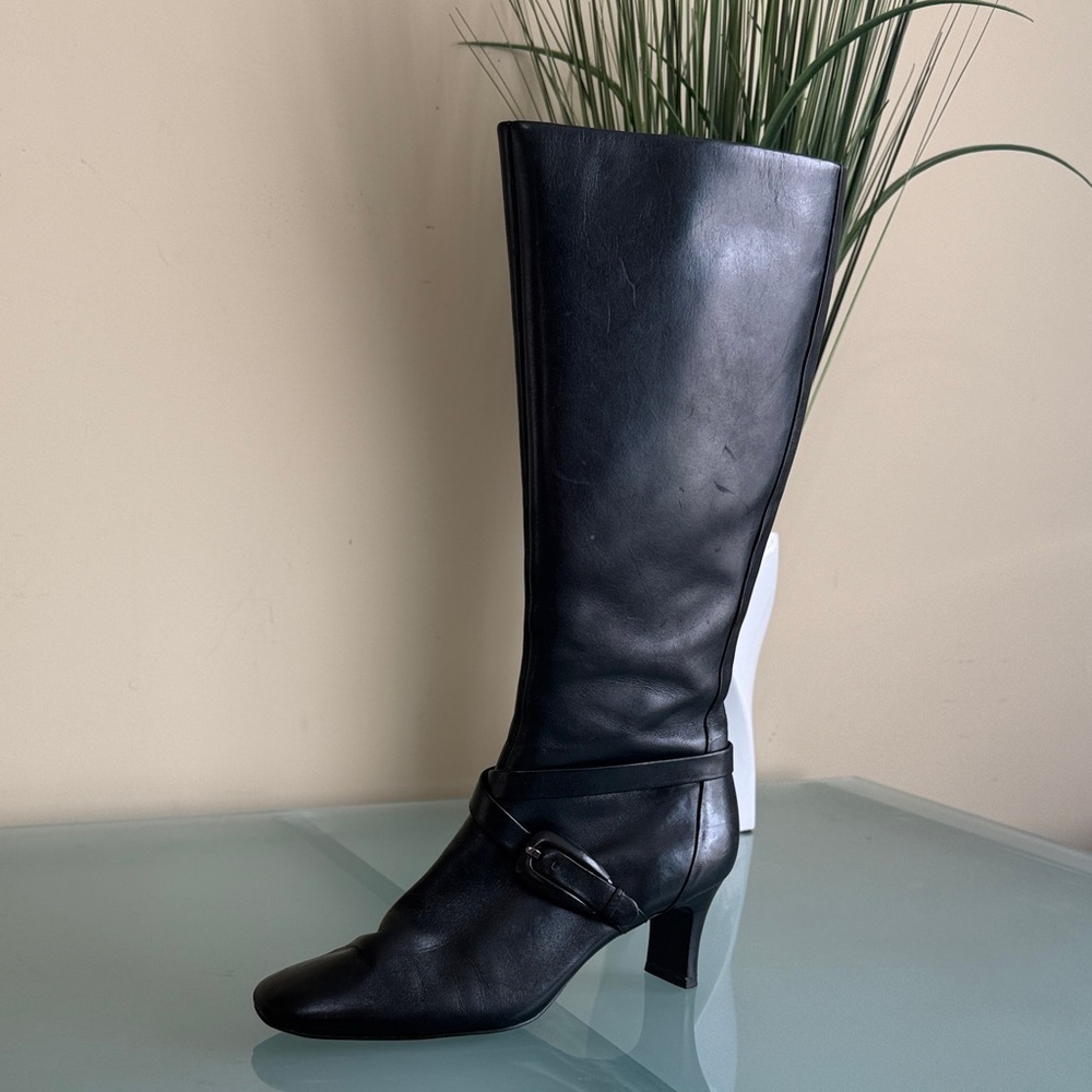 Joan & David Black Leather Knee High Boots Size 7.5 Designer